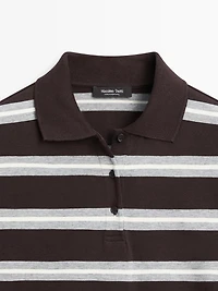 Striped cotton knit polo shirt