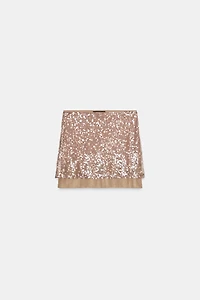 SEQUIN KNIT LACE MINI SKIRT
