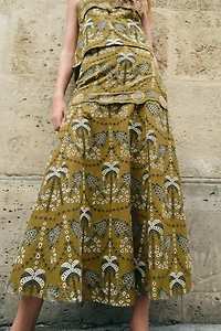 EMBROIDERED EYELET MIDI SKIRT