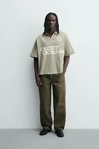 RELAXED FIT PRINTED TEXT POLO SHIRT