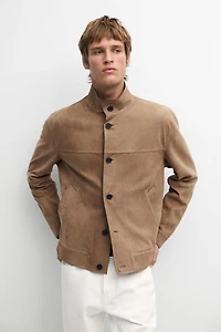 Nubuck leather stand-up collar jacket