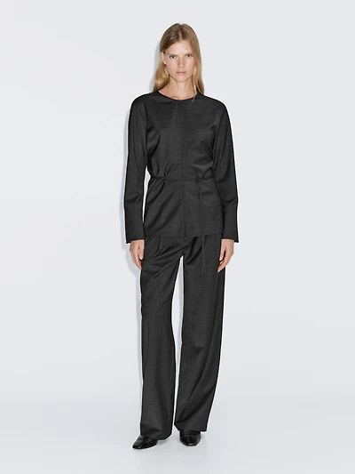 Wool blend blouse with belt