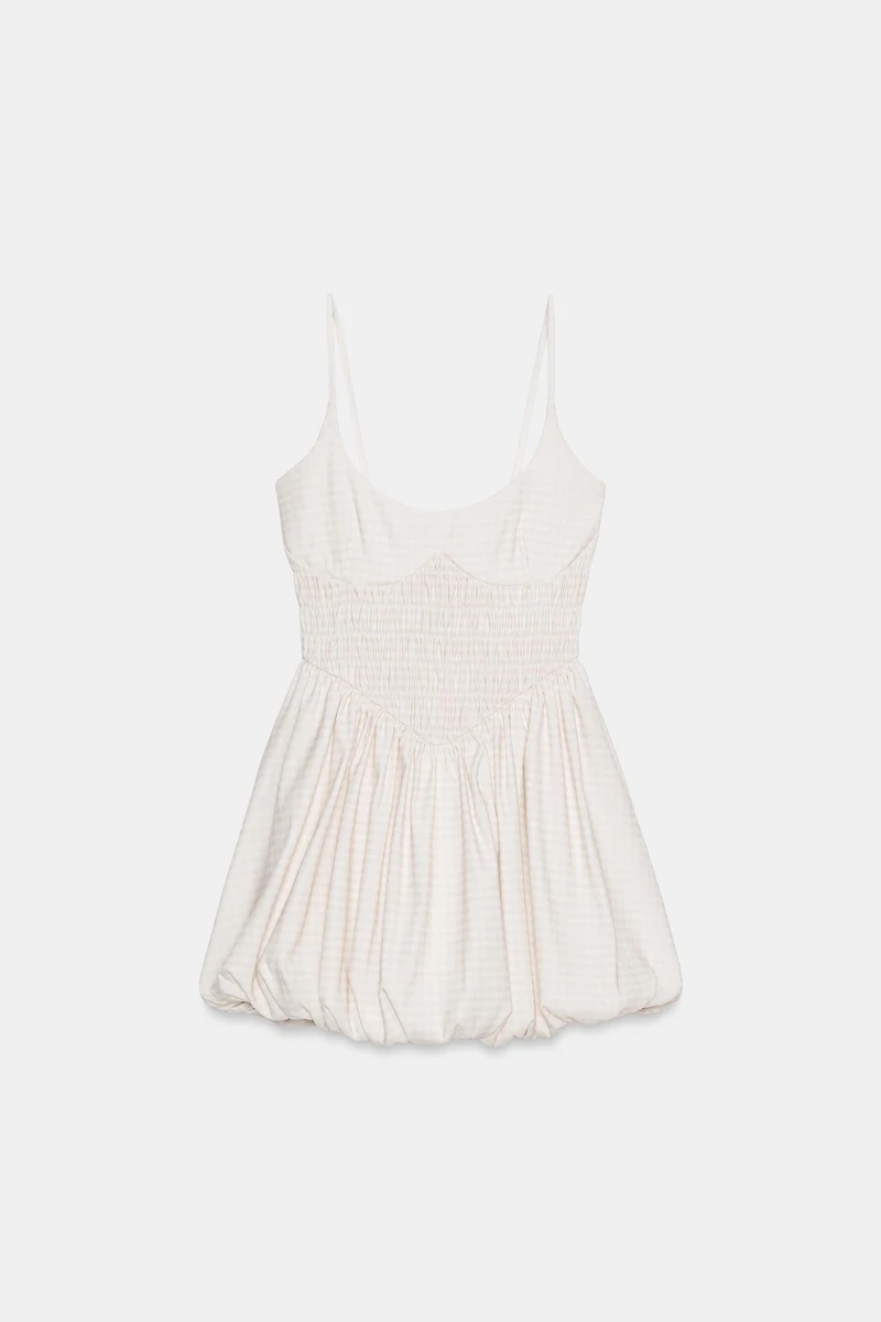 GINGHAM BALLOON MINI DRESS