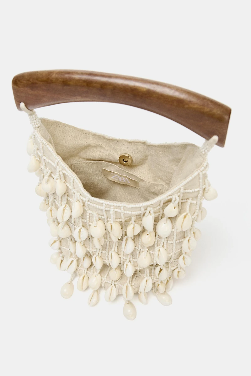 BEADED FABRIC BUCKET BAG