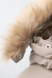 WATER-REPELLENT FEATHER DOWN PUFFER COAT WITH REMOVABLE FAUX FUR HOODIE