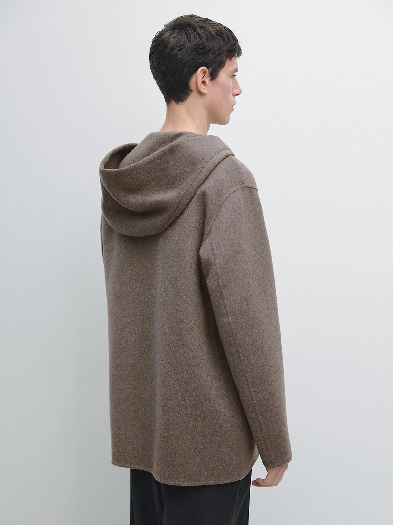 Short wool blend coat with hood