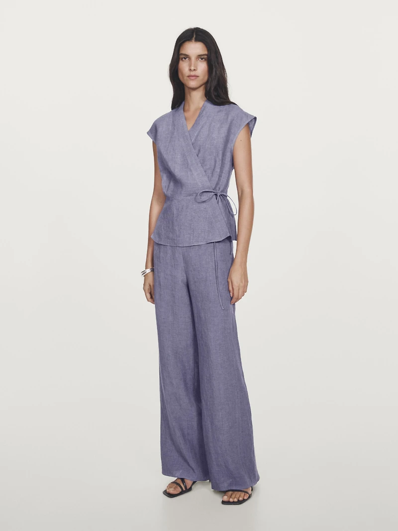 100% linen high-waist trousers
