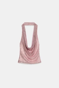 TOP HALTER À PAILLETTES