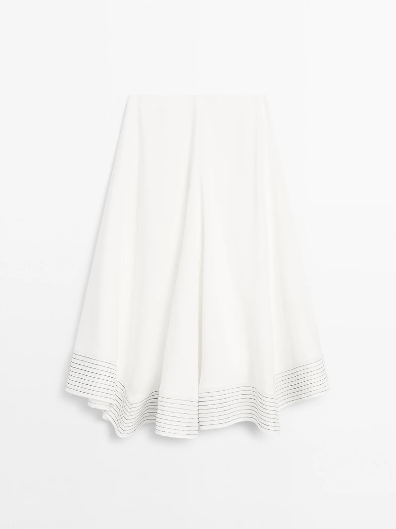 Flared linen blend skirt with seam details
