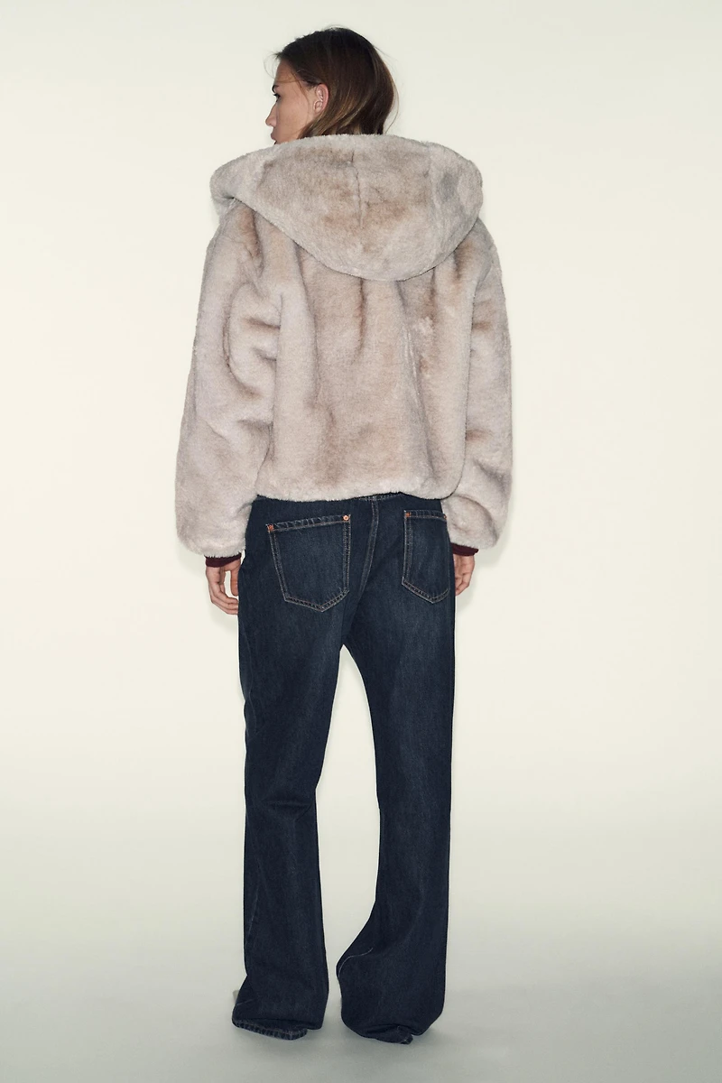 SHORT FAUX FUR HOODIE COAT