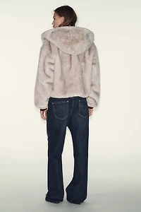 SHORT FAUX FUR HOODIE COAT