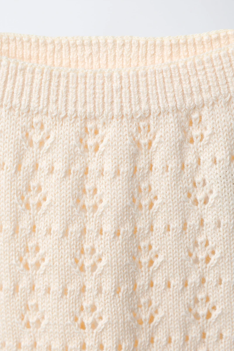 EMBROIDERED EYELET KNIT PANTS