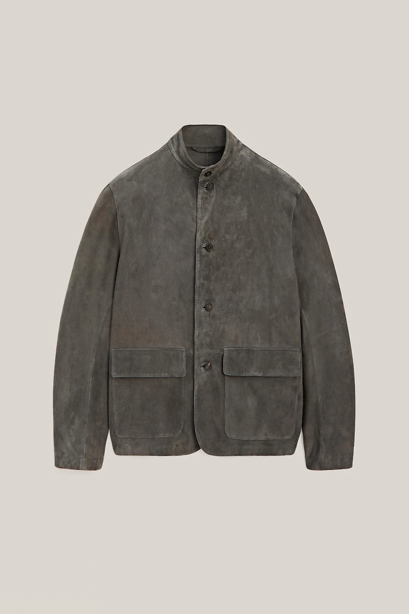 Suede leather overshirt with stand collar - LIMITED EDITION