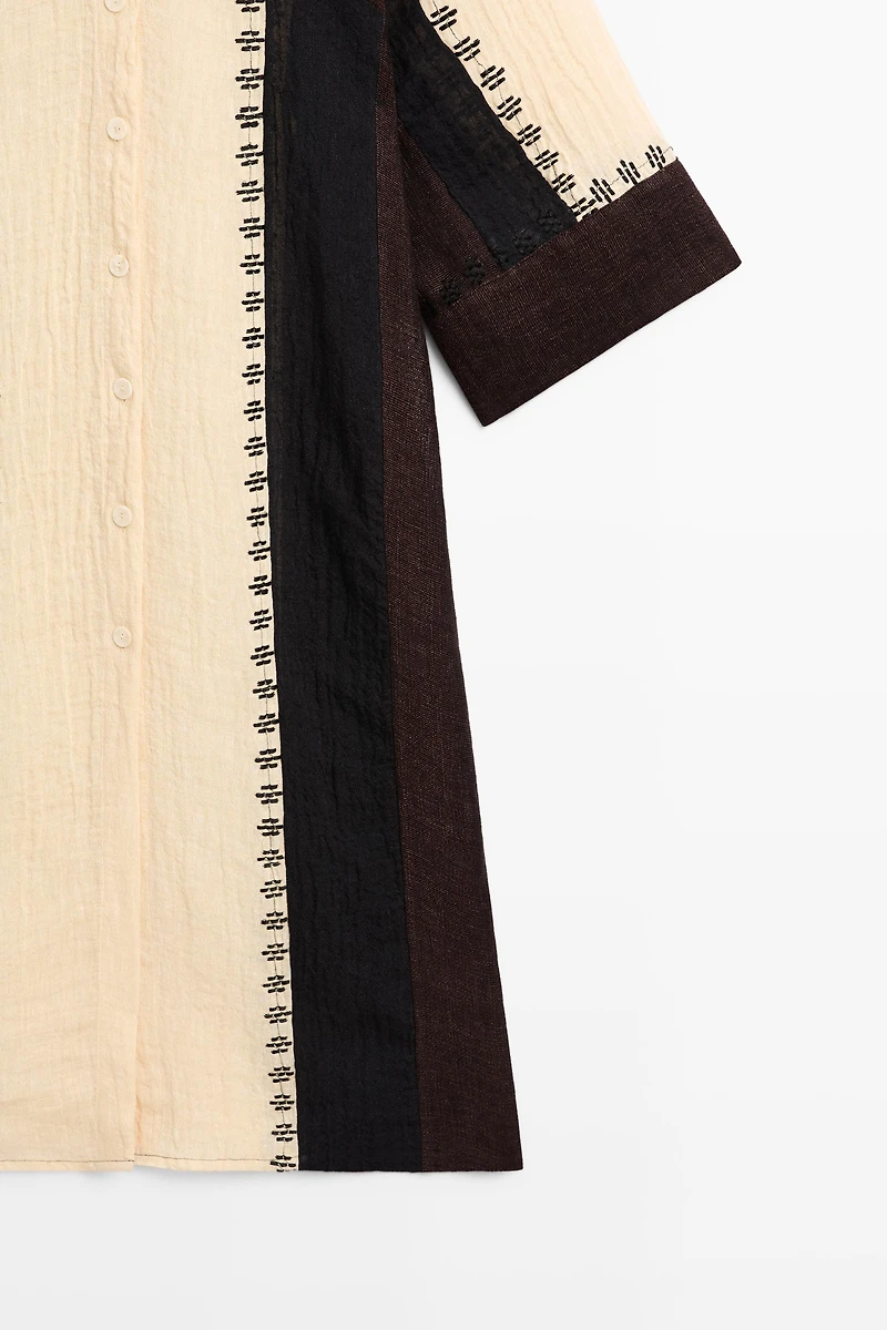 Linen blend embroidered kaftan dress
