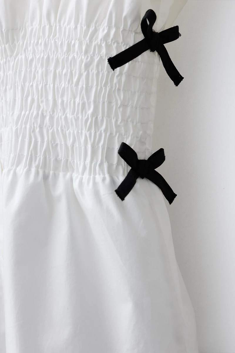 CONTRAST BOW ELASTIC SHIRT