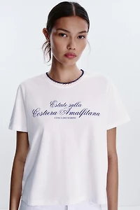 TEXT T-SHIRT WITH KNIT COLLAR