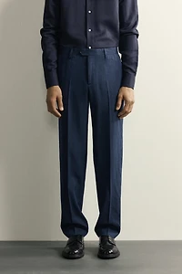 LINEN AND WOOL BLEND REGULAR FIT SUIT PANTS