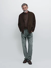 Suede leather blazer with seam details