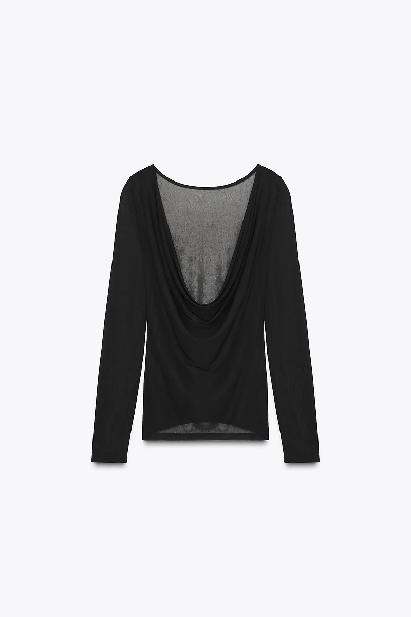 SEMI-SHEER DRAPED BACK T-SHIRT