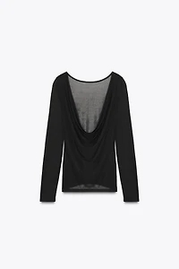 SEMI-SHEER DRAPED BACK T-SHIRT