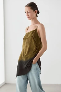 Asymmetric strappy top with draped detail