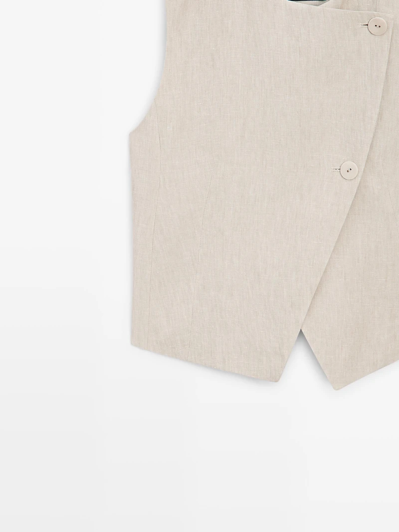 Veste sans manches croisée 100 % lin