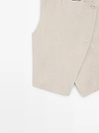 Veste sans manches croisée 100 % lin