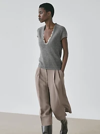 Short sleeve knit sweater with lace