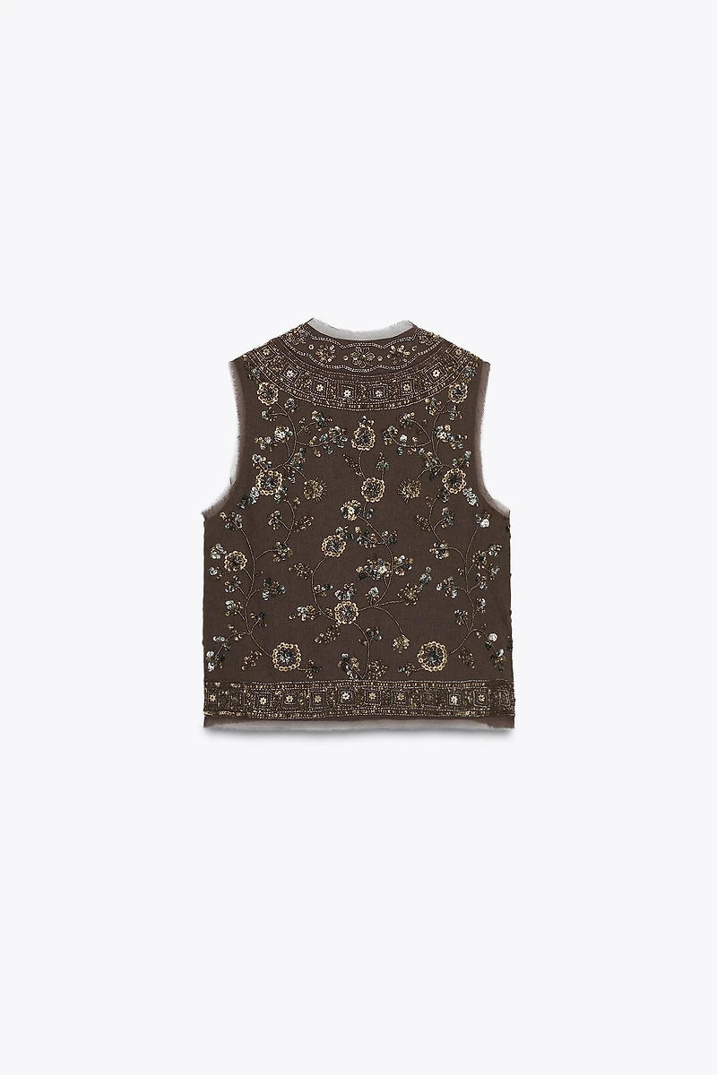 BEADED EMBROIDERED VEST ZW COLLECTION