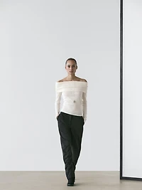 Cotton blend off-the-shoulder T-shirt