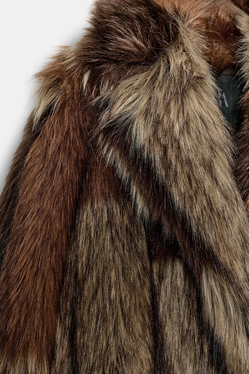 PATCHWORK FAUX FUR COAT ZW COLLECTION LIMITED EDITION