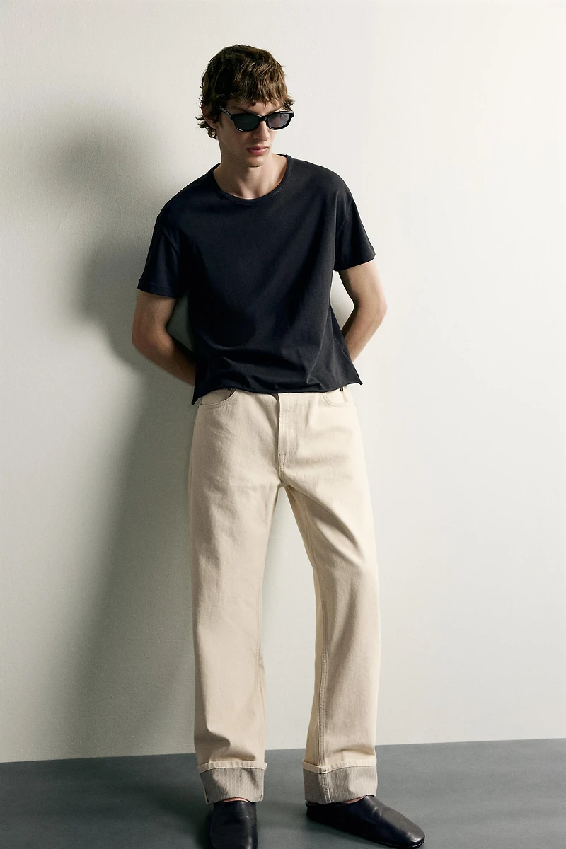Contrast Cuff Straight Fit Jeans