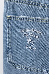 FRAYED EMBROIDERED DENIM SHORTS