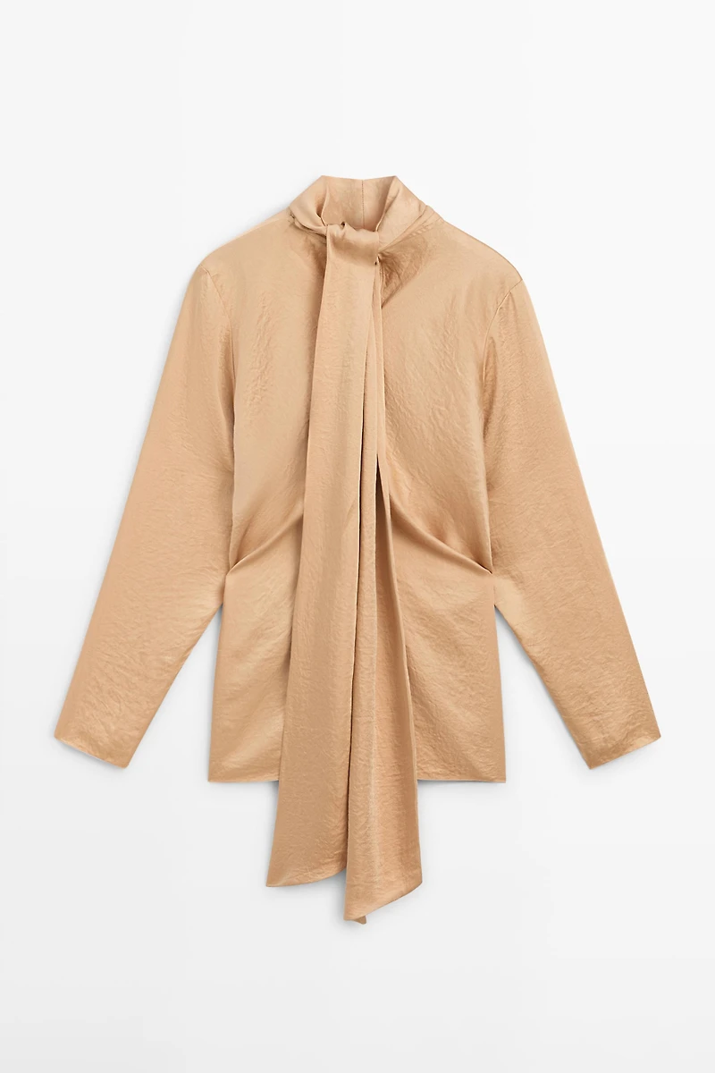 Flowing satin blouse with tie detail - STUDIO