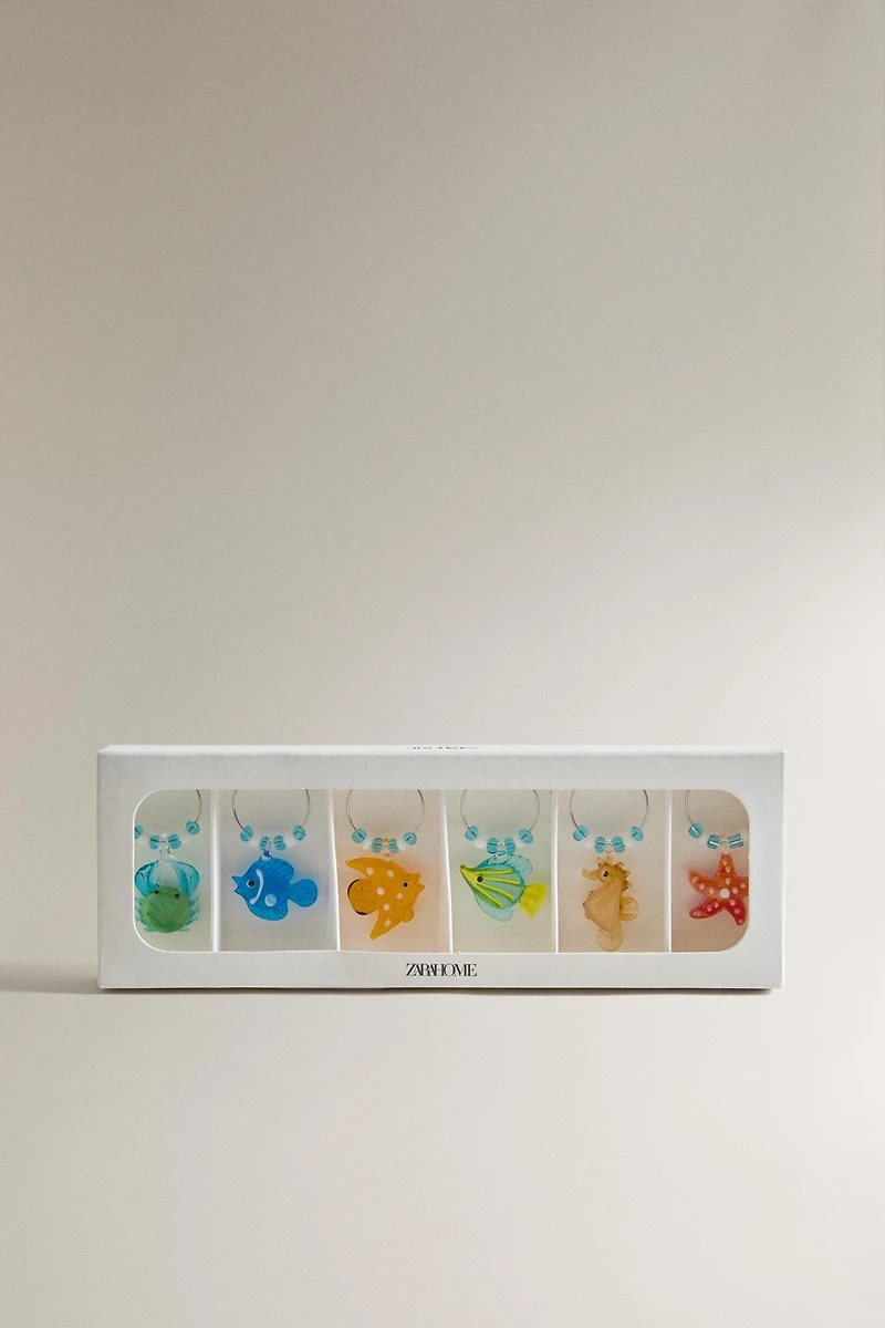 MARINE GLASS WINE CHARMS SET