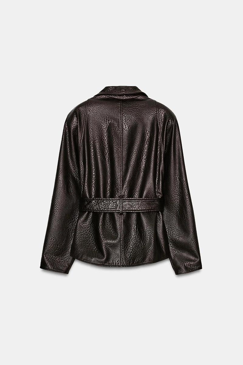 ZW COLLECTION FAUX LEATHER BELTED JACKET