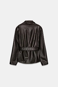 ZW COLLECTION FAUX LEATHER BELTED JACKET