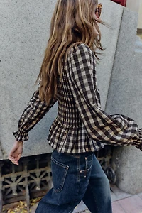 PLAID SMOCKED SHIRT