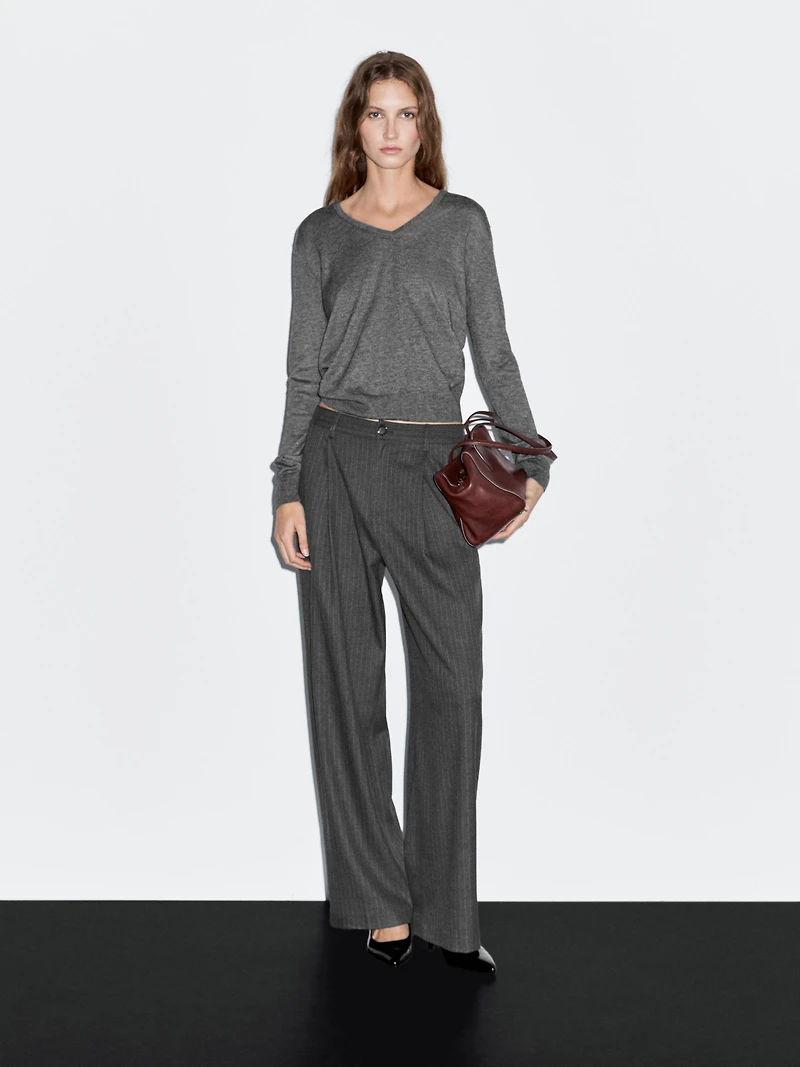 Mid-rise wide-leg pinstripe trousers