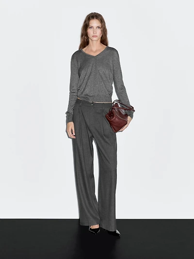 Mid-rise wide-leg pinstripe trousers
