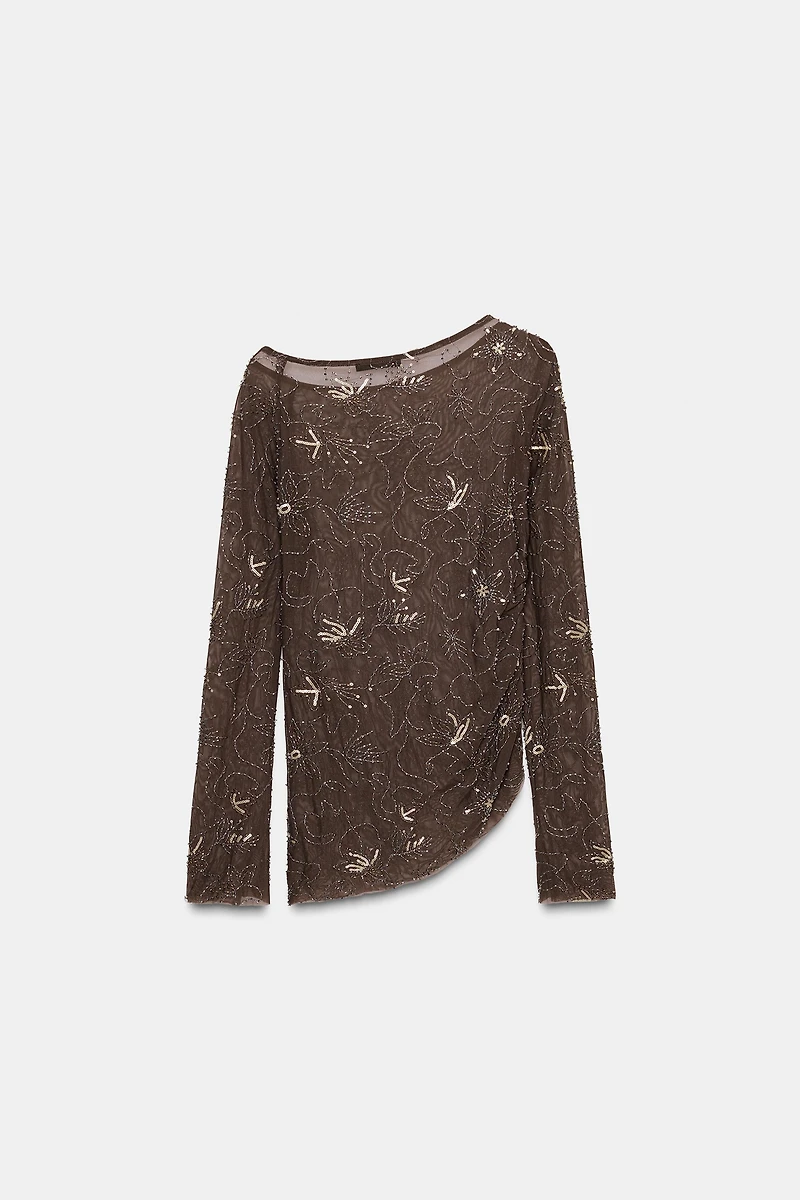 TOP TULLE DRAPÉ BRODÉ FANTAISIE
