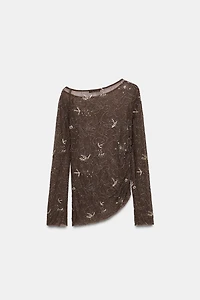 TOP TULLE DRAPÉ BRODÉ FANTAISIE