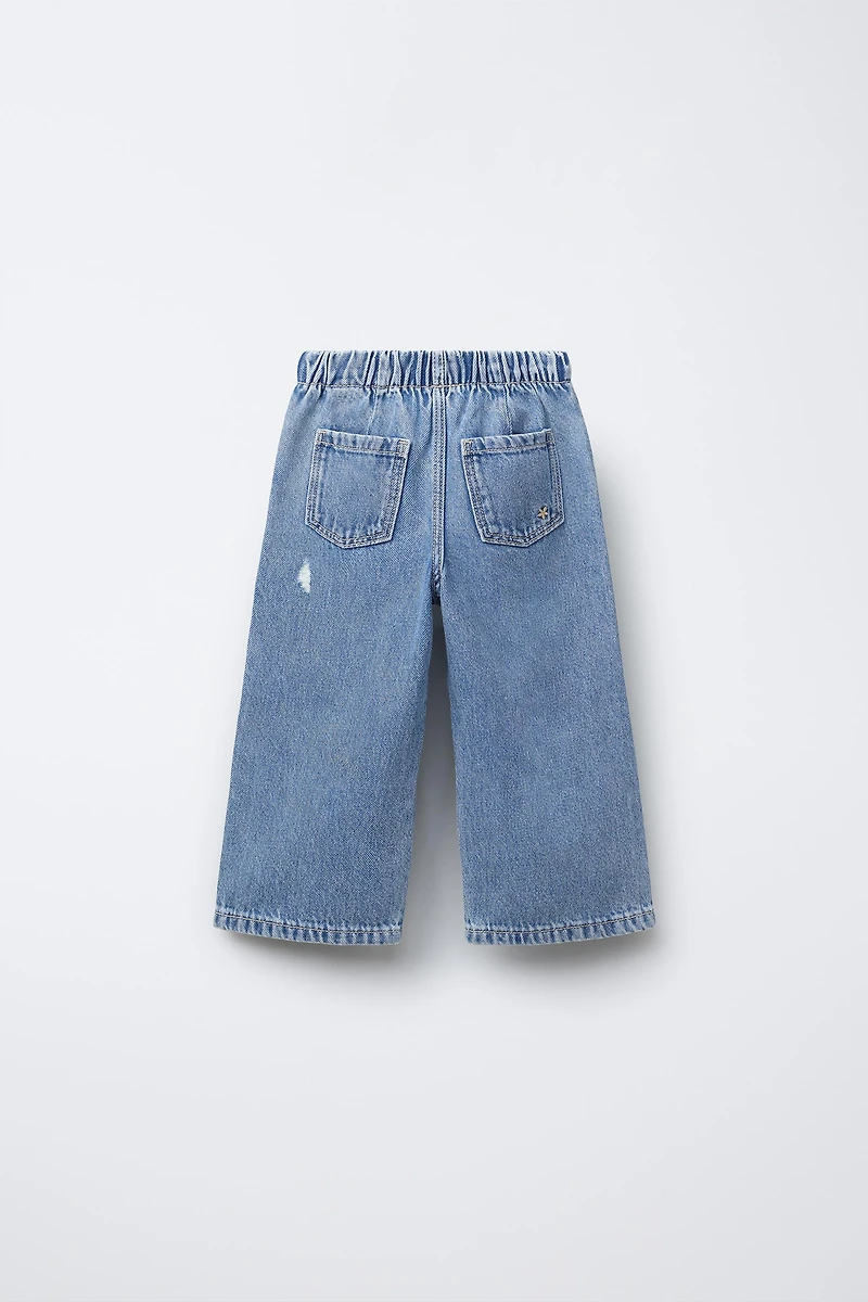 FLUID RIPPED WIDE LEG JEANS