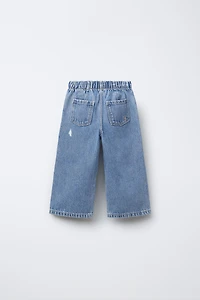 FLUID RIPPED WIDE LEG JEANS