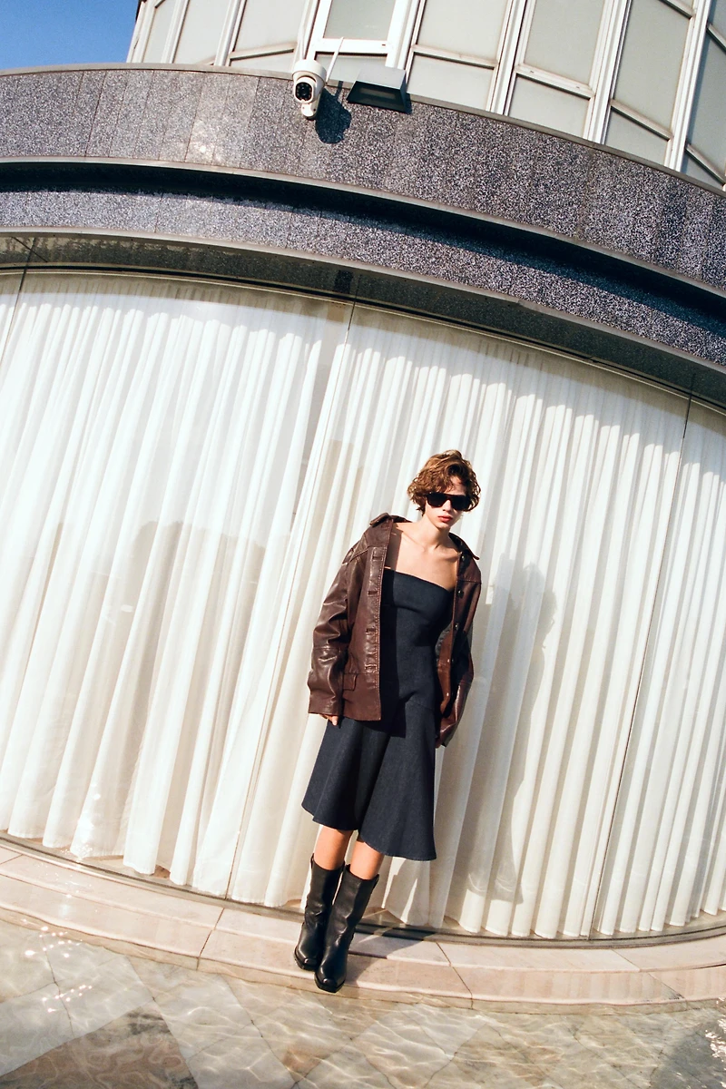 ASYMMETRIC TRF DENIM DRESS