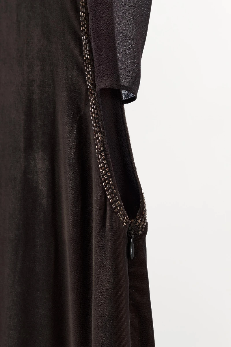 COMBINED VELVET BEADED FRINGE DRESS