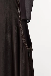 COMBINED VELVET BEADED FRINGE DRESS