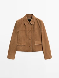 Suede leather jacket with lined buttons