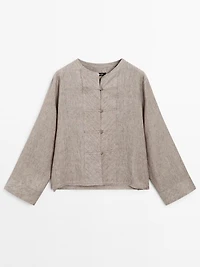 100% linen melange stand collar blouse