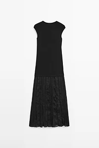 Long contrast pleated dress